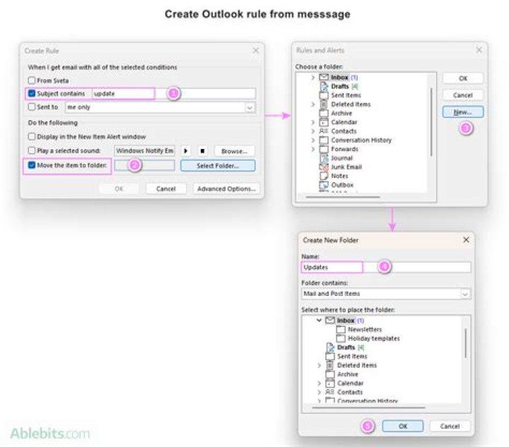 How do I create a rule in Outlook folder?